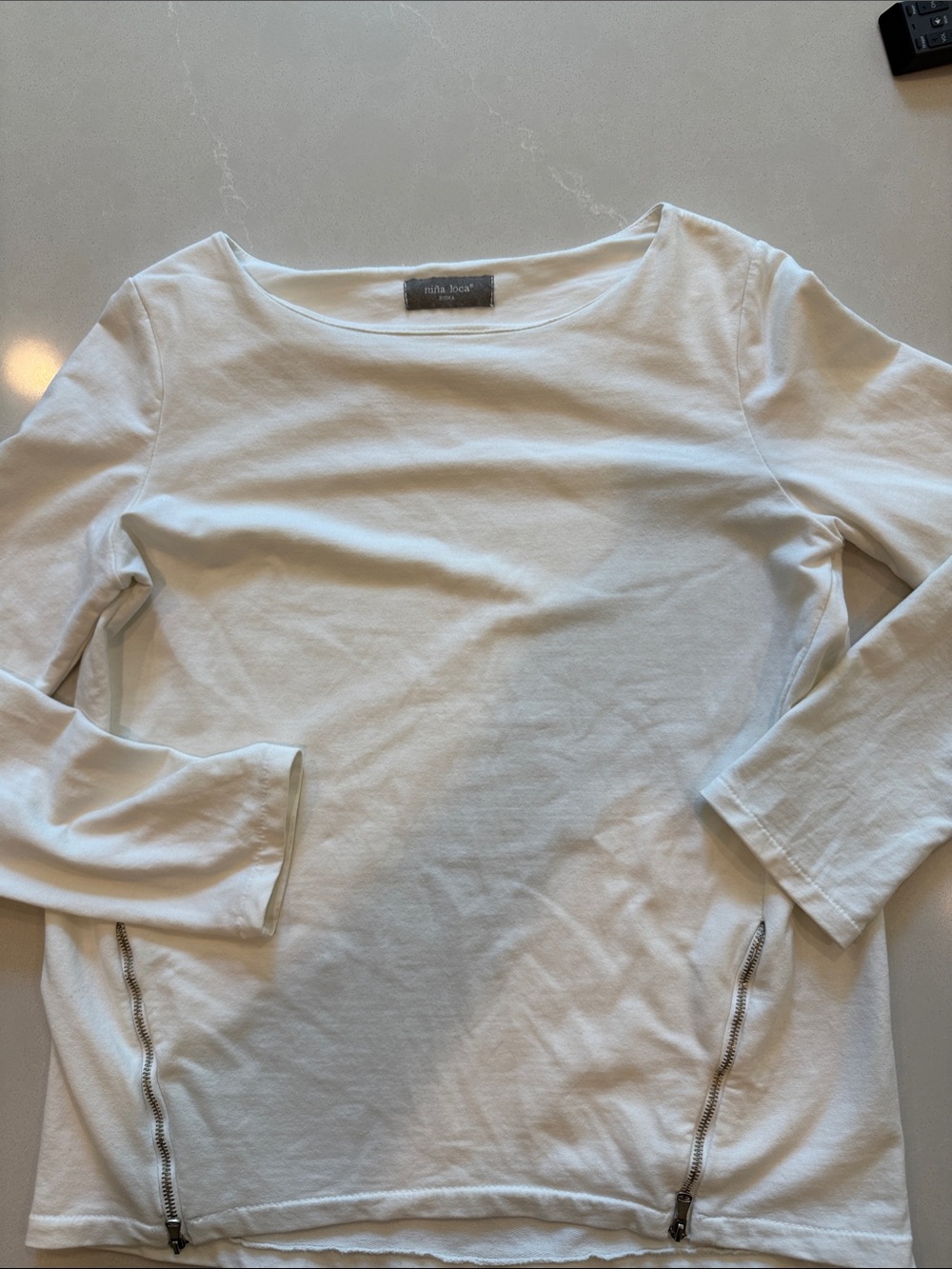 Nina Loca White Long-Sleeve Top with Side Zippers